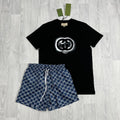 Gucci Men's Luxury Summer Outfit Set Interlocking G Spray Tee & GG Monogram Shorts AAA Quality Reps UK Quality Reps UK