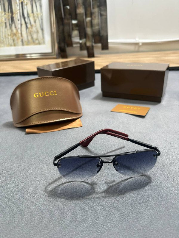 Gucci Men's Rimless Aviator Sunglasses Black Metal Frame with Gradient Blue Lenses AAA Quality Reps UK
