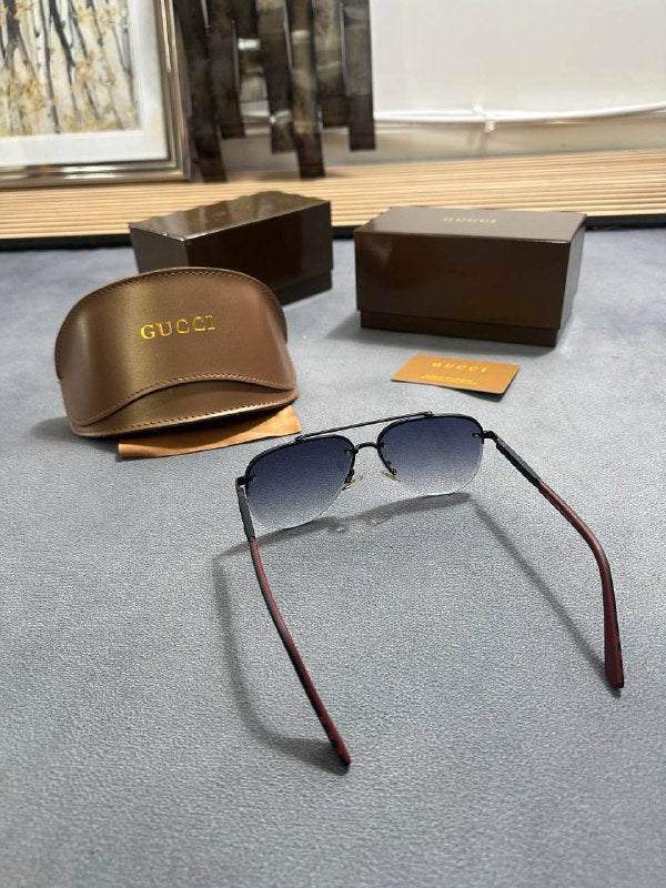 Gucci Men's Rimless Aviator Sunglasses Black Metal Frame with Gradient Blue Lenses AAA Quality Reps UK