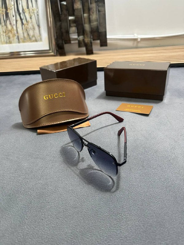 Gucci Men's Rimless Aviator Sunglasses Black Metal Frame with Gradient Blue Lenses AAA Quality Reps UK