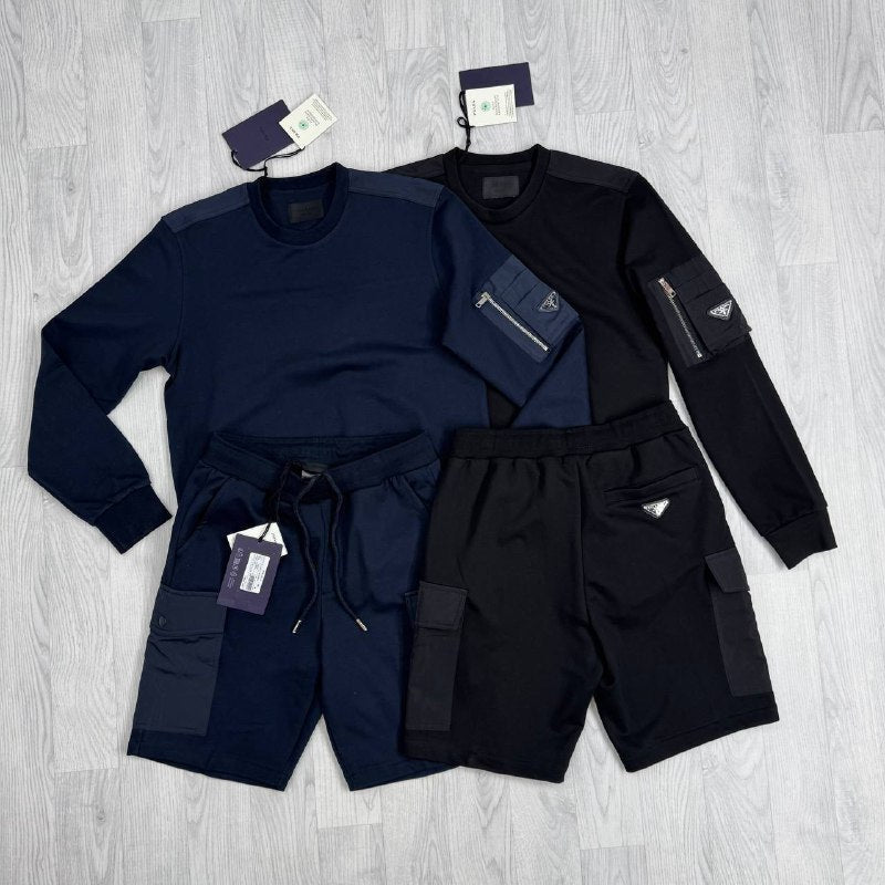 Prada Cotton Fleece and Re-Nylon Sweatshirt & Cargo Shorts Set UK Reps AAA Quality