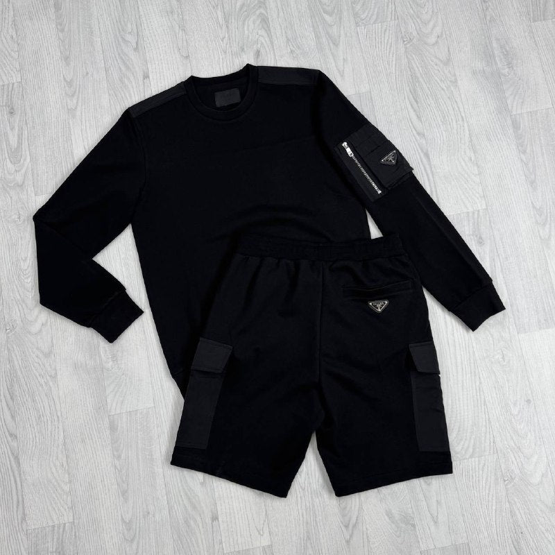 Prada Cotton Fleece and Re-Nylon Sweatshirt & Cargo Shorts Set UK Reps AAA Quality