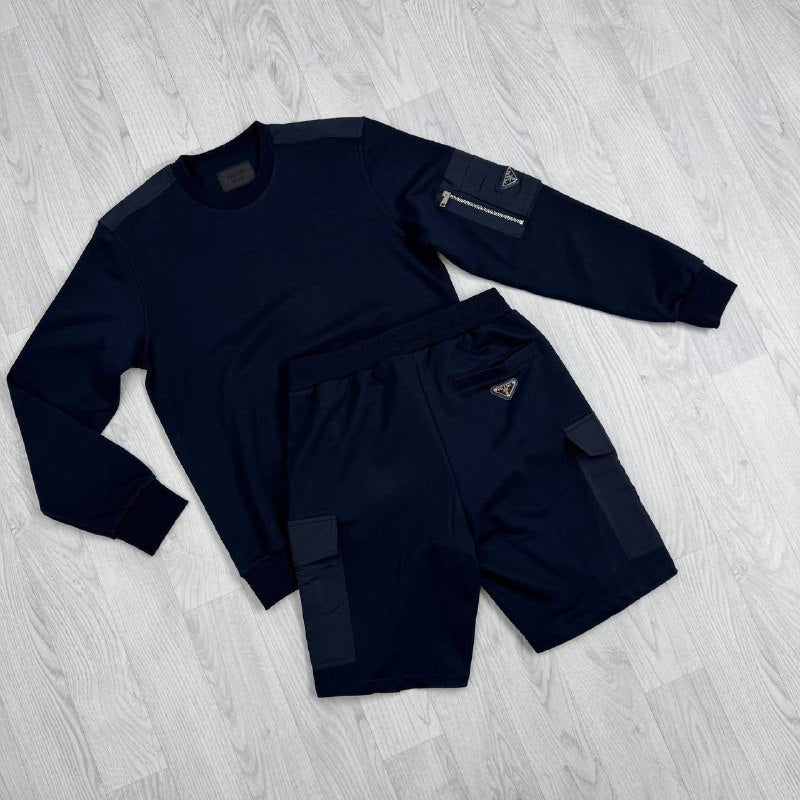 Prada Cotton Fleece and Re-Nylon Sweatshirt & Cargo Shorts Set UK Reps AAA Quality