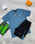 Nike Men's Performance Logo T-Shirt & Shorts Slate Blue & Black UK Reps AAA Quality