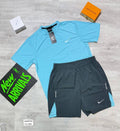 Nike Men's Performance Logo T-Shirt & Shorts Sky Blue & Charcoal Grey UK Reps AAA Quality
