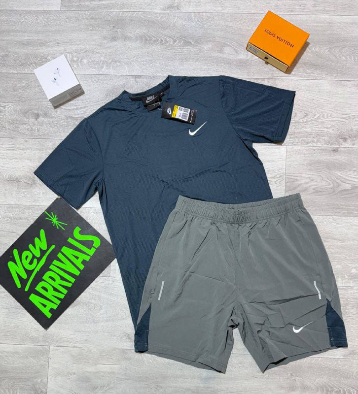 Nike Men's Performance Logo T-Shirt & Shorts Dark Slate & Olive Grey UK Reps AAA Quality