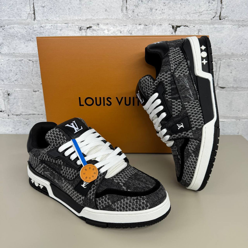 Louis Vuitton LV Trainer Sneaker in Black Damier 3D Denim UK Reps AAA Quality