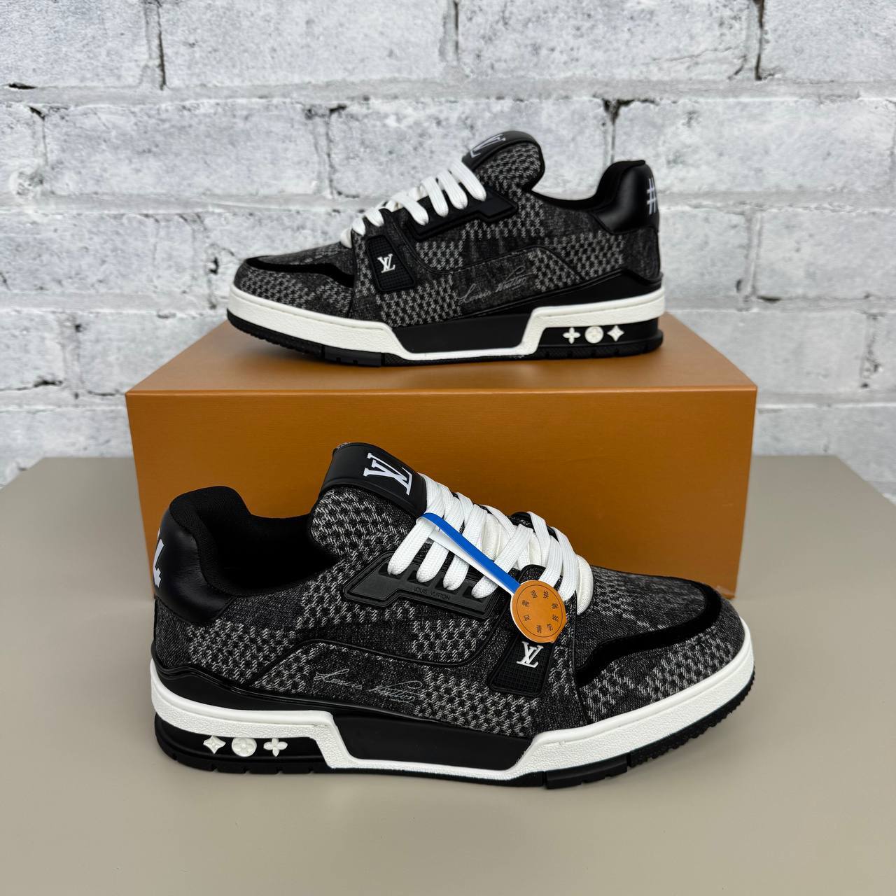Louis Vuitton LV Trainer Sneaker in Black Damier 3D Denim UK Reps AAA Quality