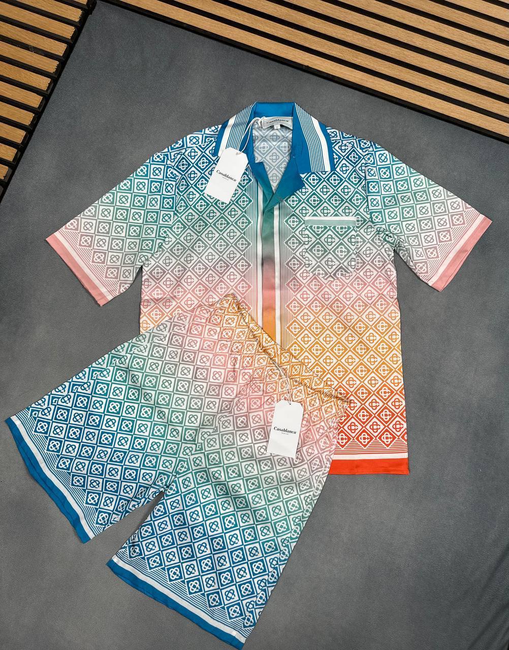 Casablanca Men's 'Gradient Diamond Monogram' Silk Summer Set AAA Quality Reps UK