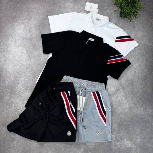 Moncler Men's Tricolor Stripe Polo and Swim Shorts Capsule Set AAA Quality Reps UK