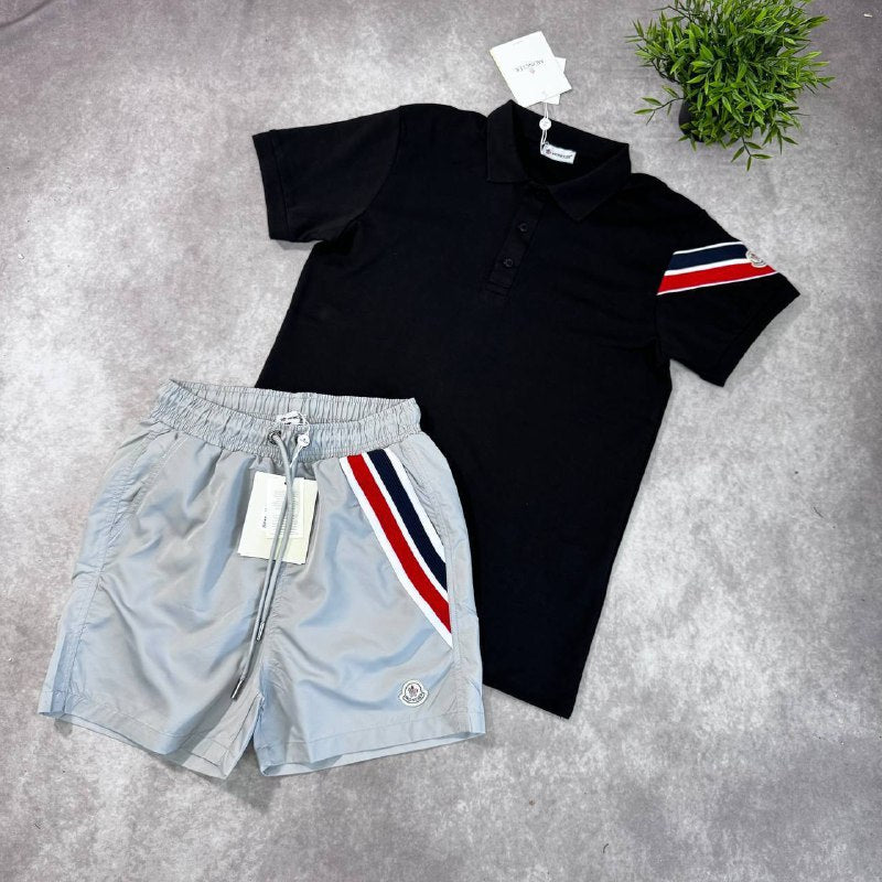 Moncler Men's Tricolor Stripe Polo and Swim Shorts Capsule Set AAA Quality Reps UK