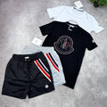 Moncler Men's Big Logo Graphic Tee and Tricolor Swim Shorts Set AAA Quality Reps UK