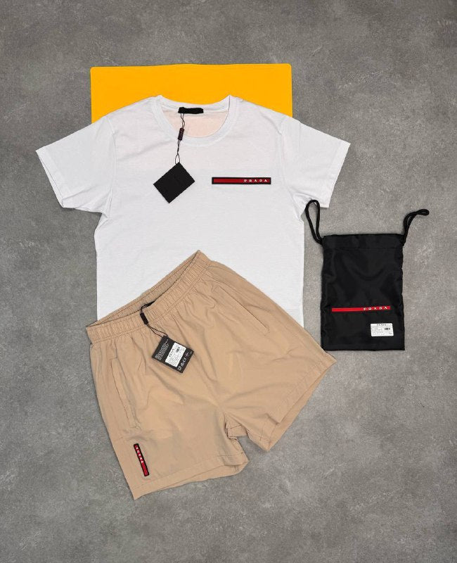 Prada Linea Rossa T-Shirt and Technical Swim Shorts Summer Set AAA Quality Reps UK