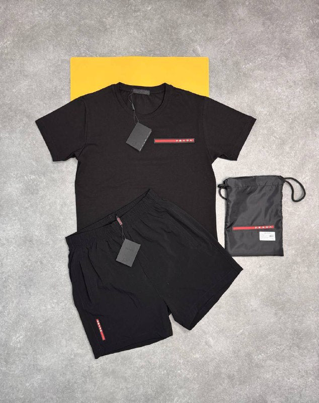 Prada Linea Rossa T-Shirt and Technical Swim Shorts Summer Set AAA Quality Reps UK