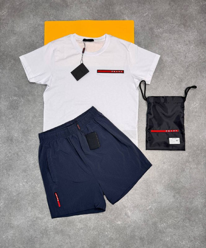 Prada Linea Rossa T-Shirt and Technical Swim Shorts Summer Set AAA Quality Reps UK