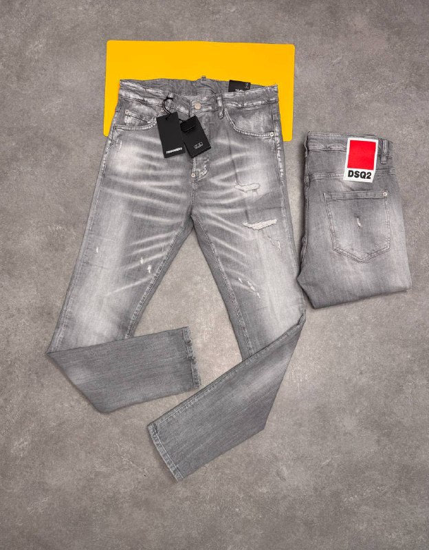Dsquared2 Men's Distressed Slim-Fit Grey Denim Jeans AAA Quality Reps UK