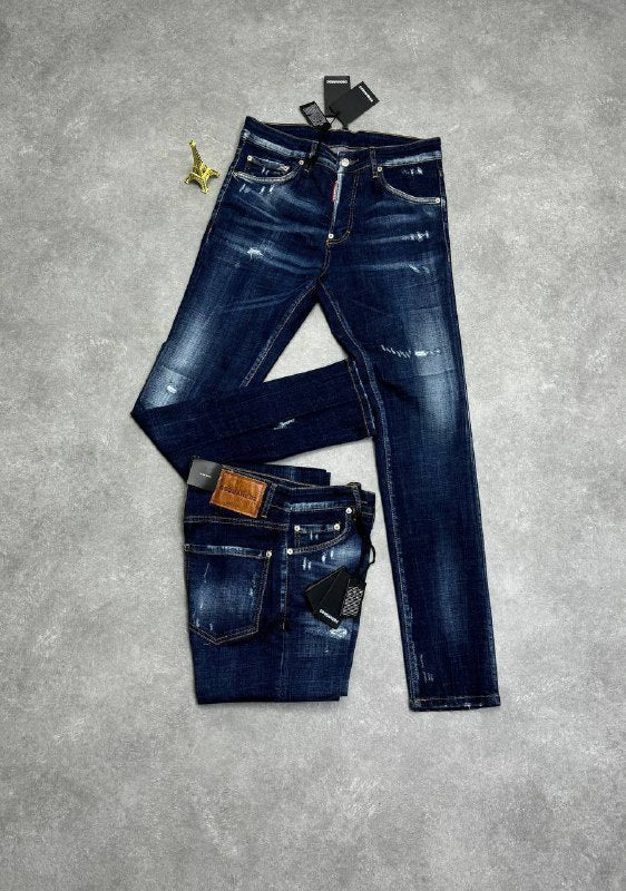 Dsquared2 Men's Distressed Dark Indigo Slim-Fit Jeans AAA Quality Reps UK