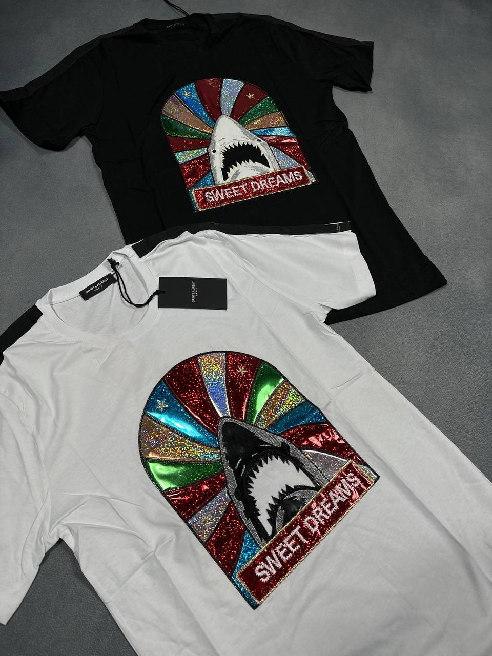 Saint Laurent Paris "Sweet Dreams" Shark Graphic Cotton T-Shirt UK Reps AAA Quality