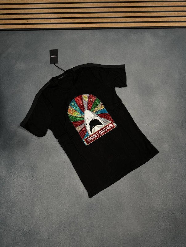 Saint Laurent Paris "Sweet Dreams" Shark Graphic Cotton T-Shirt UK Reps AAA Quality