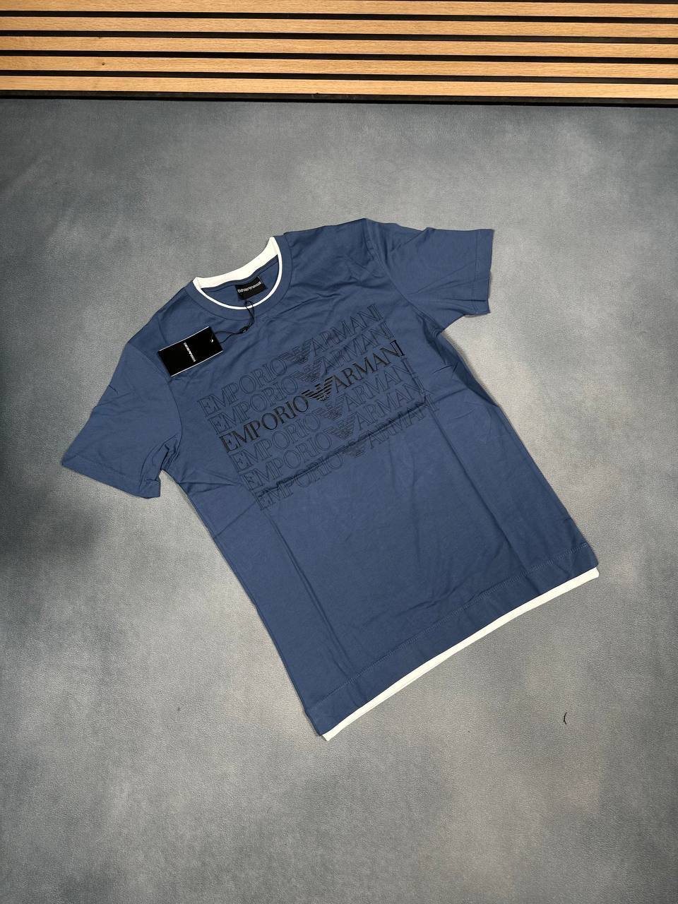 Emporio Armani Crew-Neck T-Shirt with Repeated Logo Lettering UK Reps AAA Quality