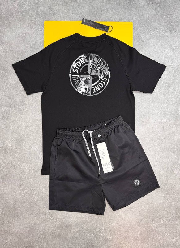 Stone Island Back-Graphic Tee & Shorts Outfit Set AAA Quality Reps UK
