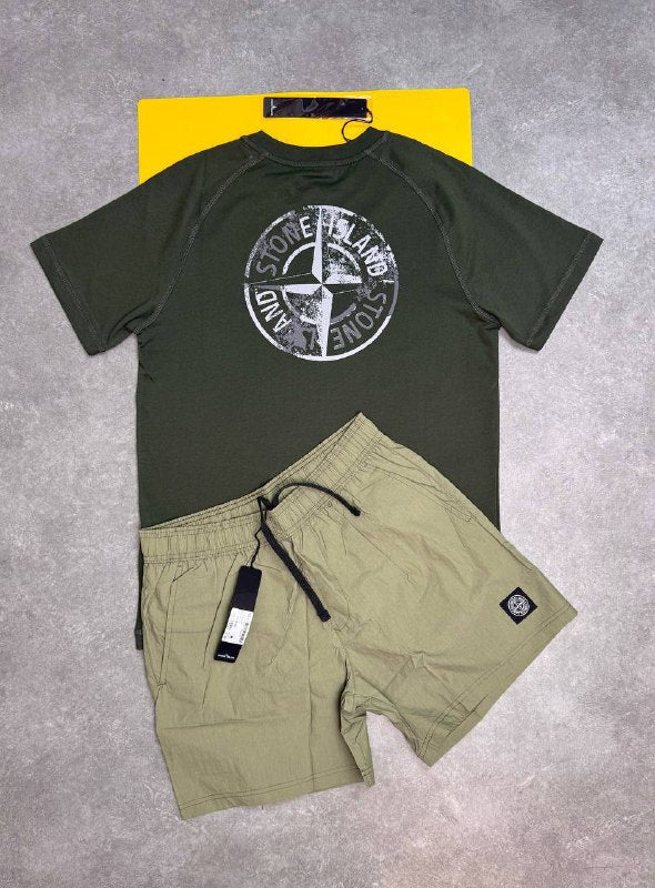Stone Island Back-Graphic Tee & Shorts Outfit Set AAA Quality Reps UK