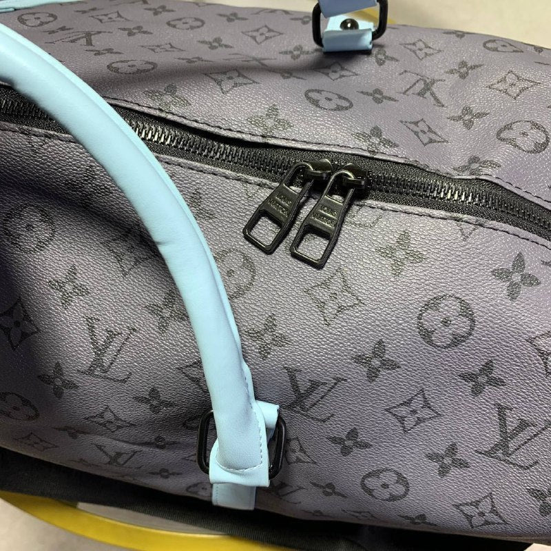 Louis Vuitton Keepall Bandouliere 55 - Monogram Eclipse Reverse with Turquoise Leather Trim UK Reps AAA Quality