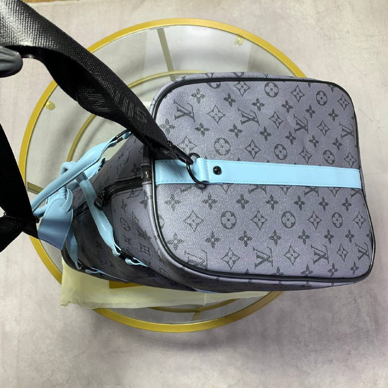 Louis Vuitton Keepall Bandouliere 55 - Monogram Eclipse Reverse with Turquoise Leather Trim UK Reps AAA Quality