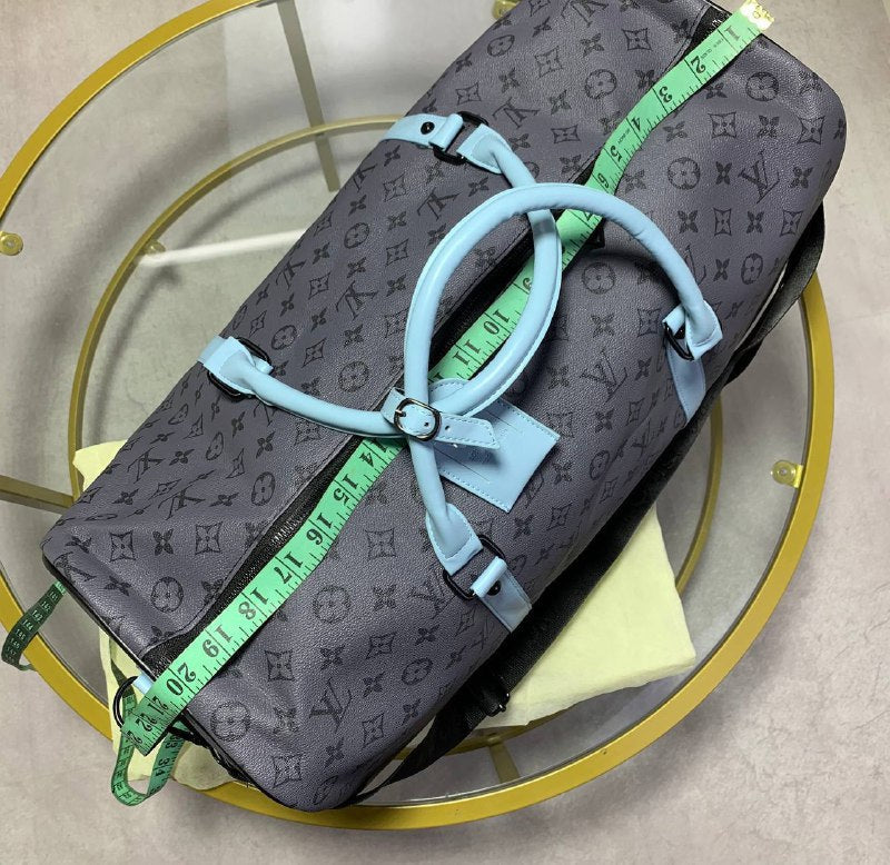 Louis Vuitton Keepall Bandouliere 55 - Monogram Eclipse Reverse with Turquoise Leather Trim UK Reps AAA Quality