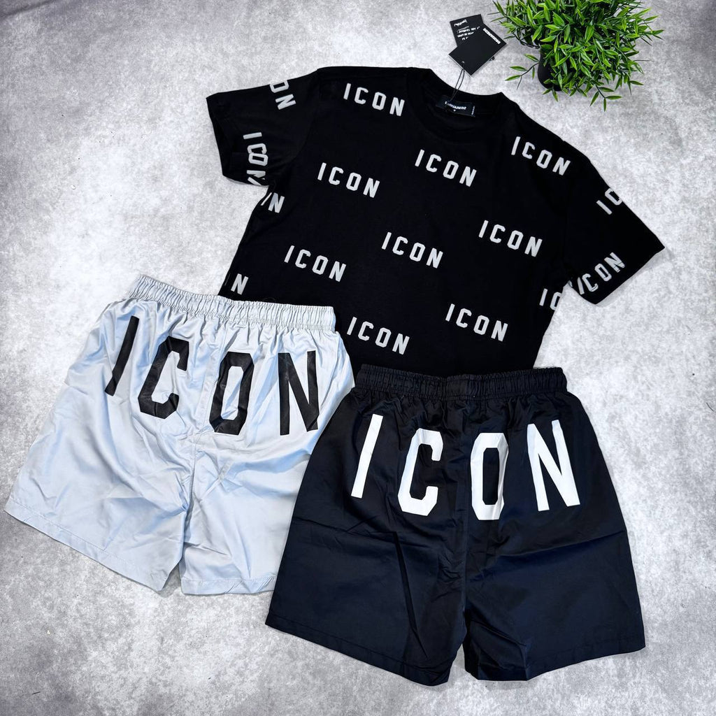 Dsquared2 'ICON' All-Over Print T-Shirt and Swim Shorts Summer Set AAA Quality Reps UK