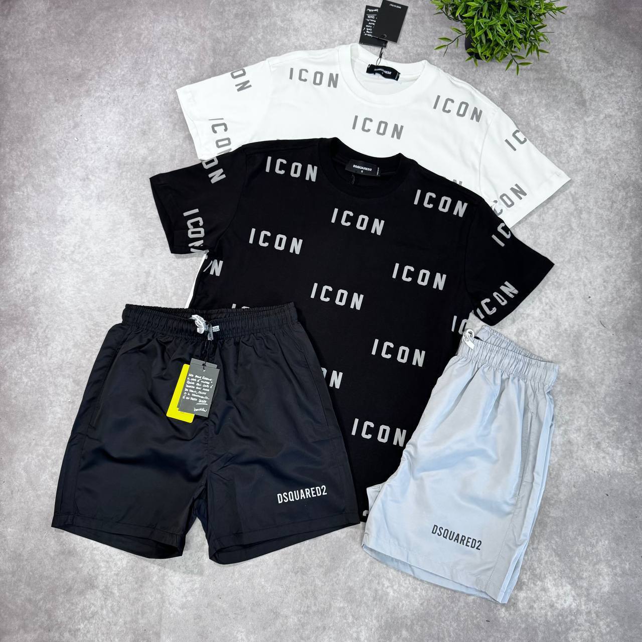 Dsquared2 'ICON' All-Over Print T-Shirt and Swim Shorts Summer Set AAA Quality Reps UK