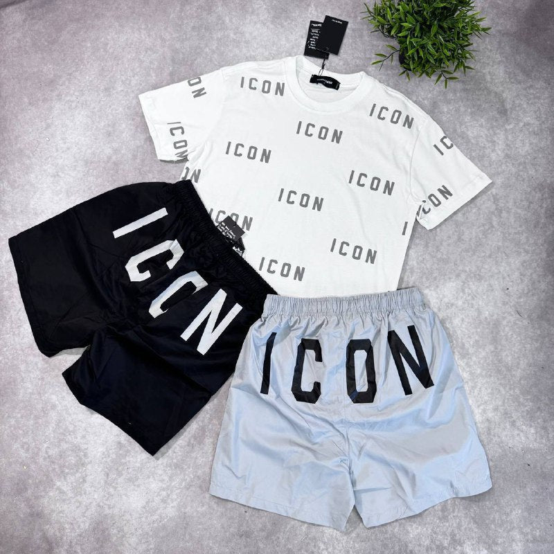 Dsquared2 'ICON' All-Over Print T-Shirt and Swim Shorts Summer Set AAA Quality Reps UK