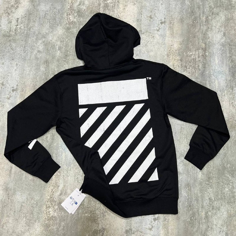 Off-White Big Off Diagonal Skate Hoodie in Black/White UK Reps AAA Quality