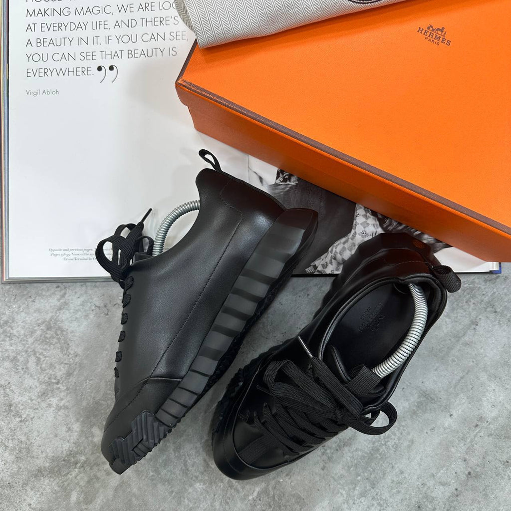 Hermès Men's Luxury Bouncing Black Leather Sneakers AAA Quality Reps UK