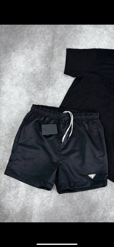 Prada Men's Embroidered Milano Crest T-Shirt and Swim Shorts Set AAA Quality Reps UK