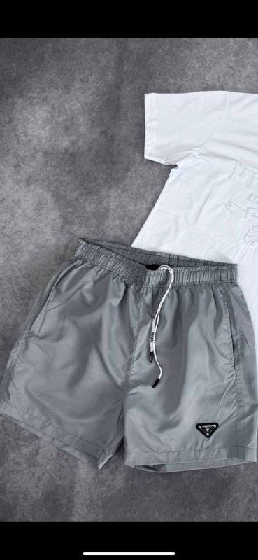 Prada Men's Embroidered Milano Crest T-Shirt and Swim Shorts Set AAA Quality Reps UK