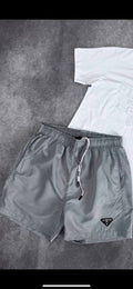 Prada Men's Embroidered Milano Crest T-Shirt and Swim Shorts Set AAA Quality Reps UK