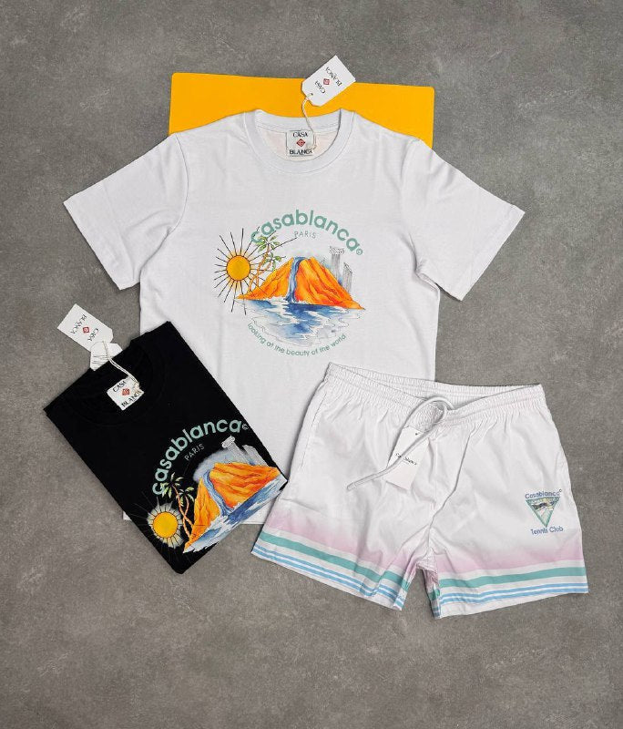 Casablanca Paris Men's Landscape Graphic Tee & Tennis Club Shorts Set AAA Quality Reps UK