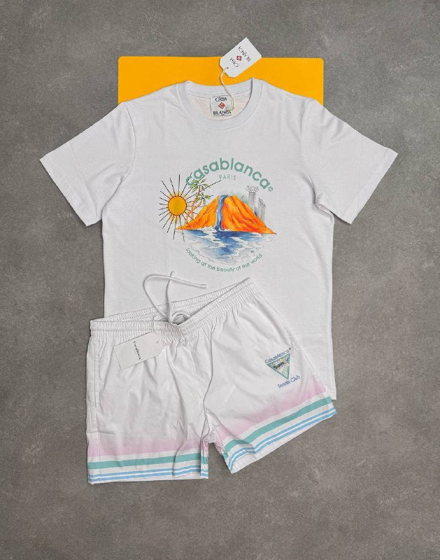 Casablanca Paris Men's Landscape Graphic Tee & Tennis Club Shorts Set AAA Quality Reps UK