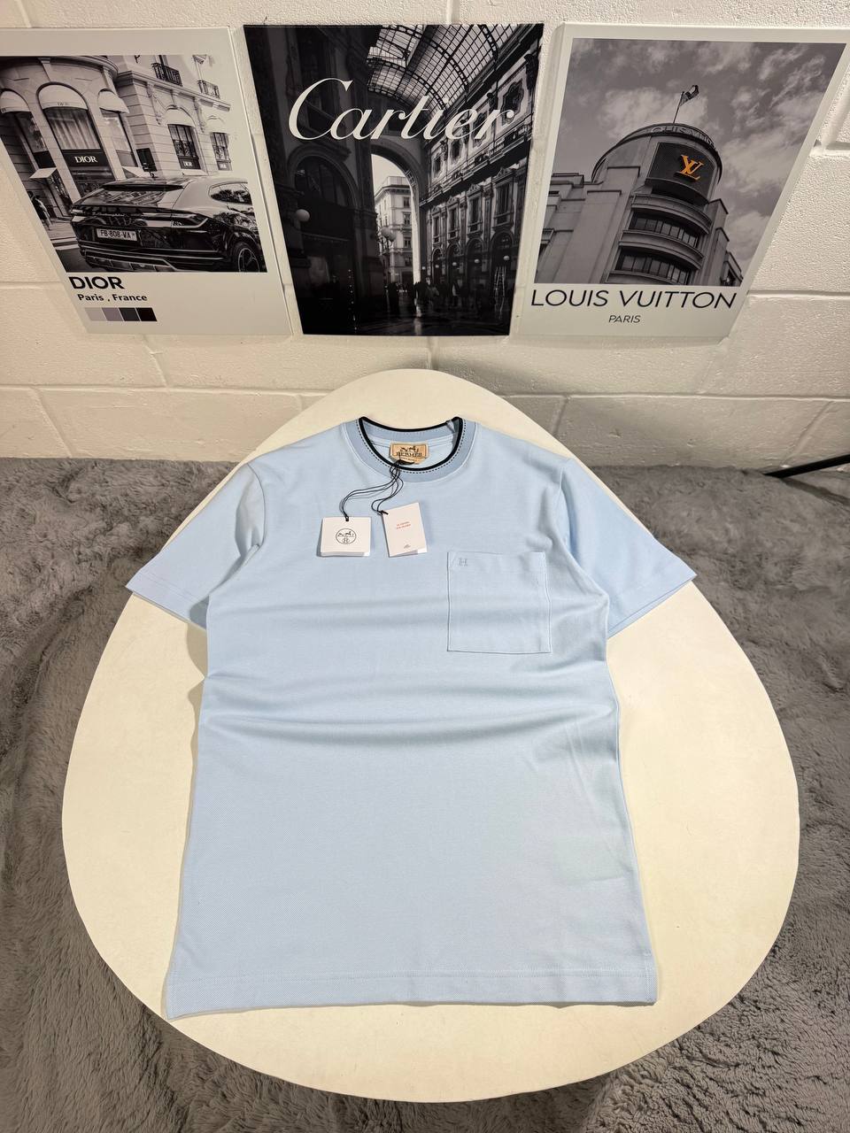 Hermès Men's Plain White T-Shirt with Chest Pocket UK Reps AAA Quality