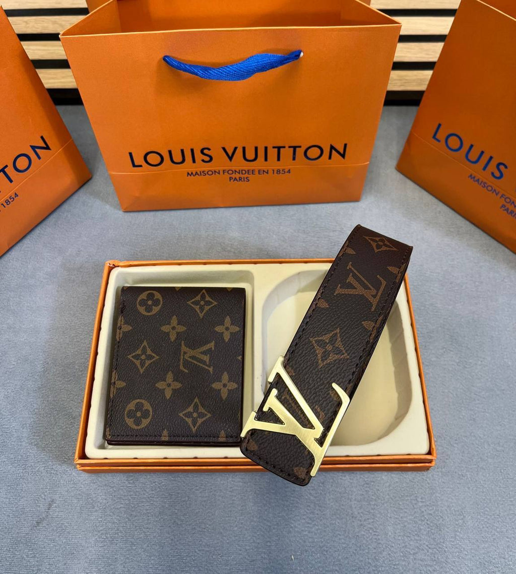 Louis Vuitton Men's Monogram Canvas Belt and Wallet Gift Set UK Reps AAA Quality