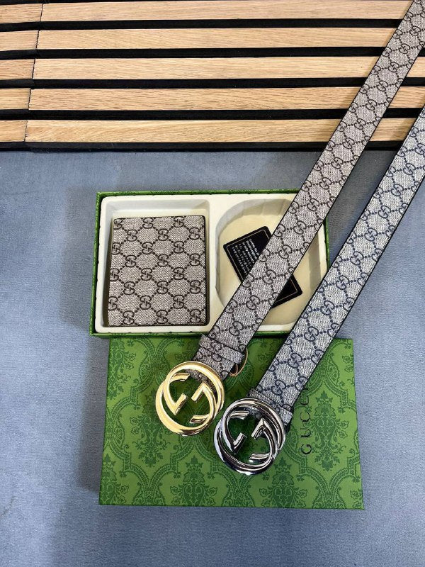 Gucci GG Supreme Bi-fold Wallet and an Interlocking G Leather Belt UK Reps AAA Quality