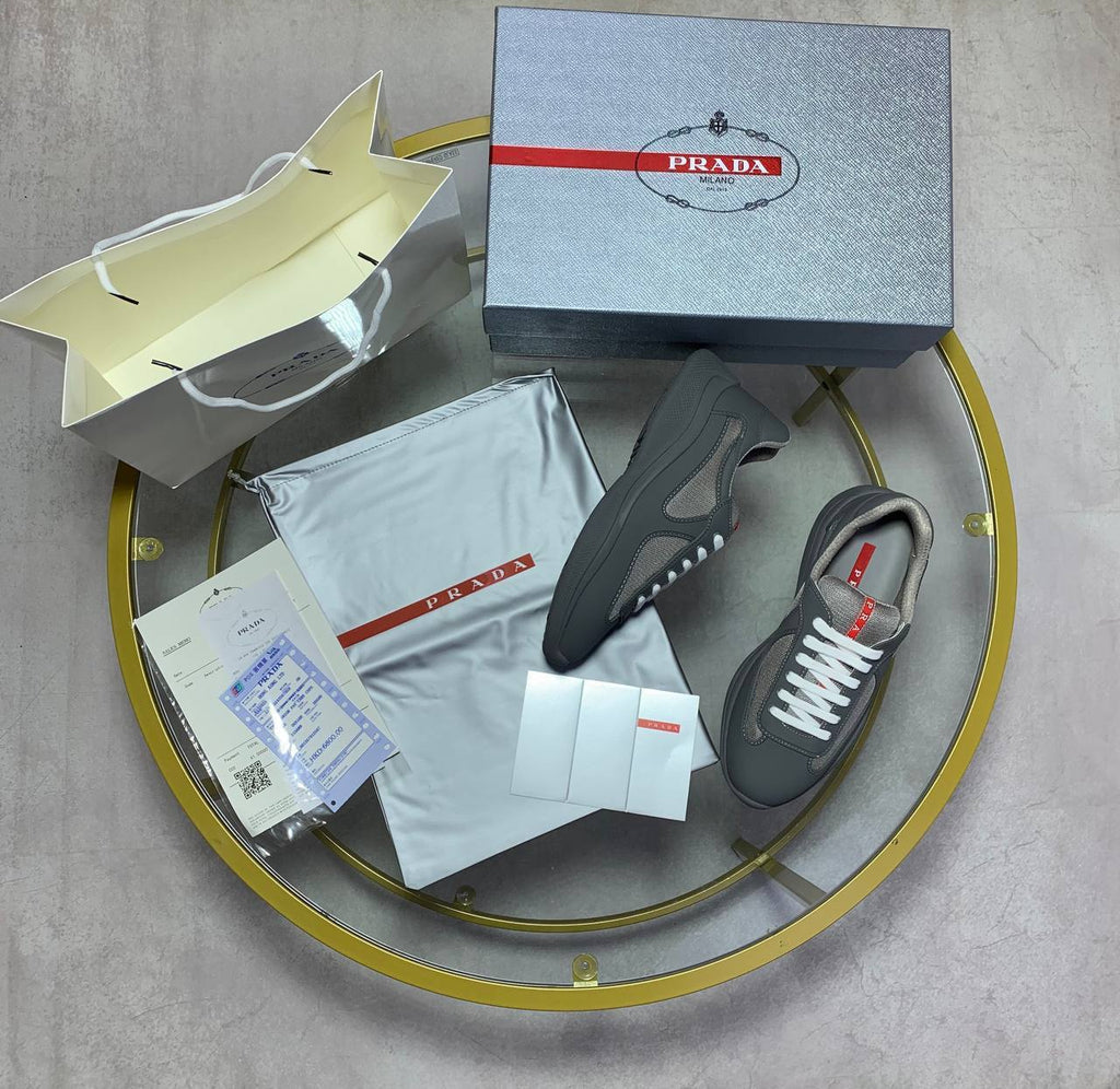 Prada America's Cup Bike Fabric Mens Sneakers Grey UK Reps AAA Quality