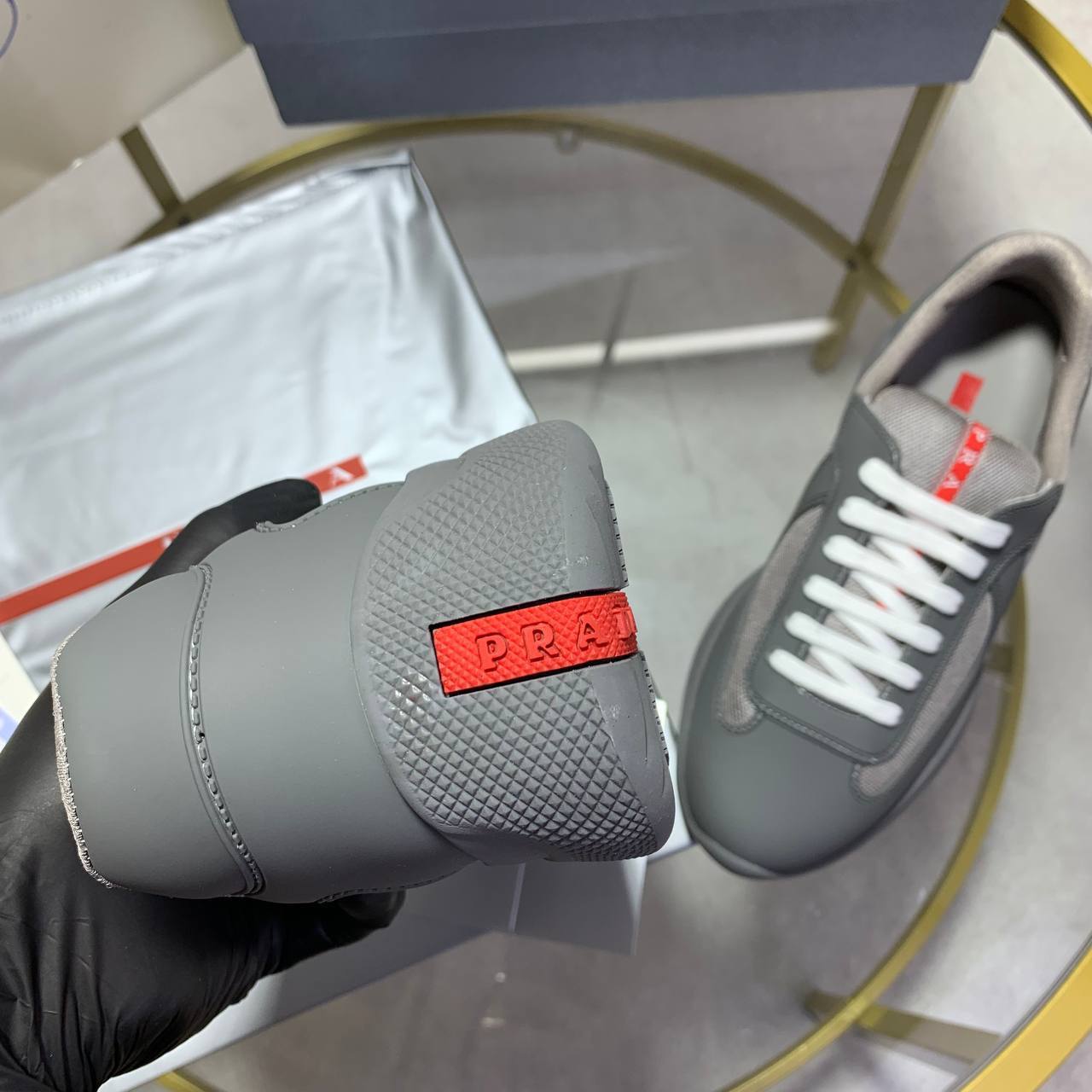 Prada America's Cup Bike Fabric Mens Sneakers Grey UK Reps AAA Quality