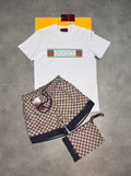 Gucci Men's Web Stripe Banner Logo Tee & GG Supreme Swim Shorts Set AAA Quality Resp UK