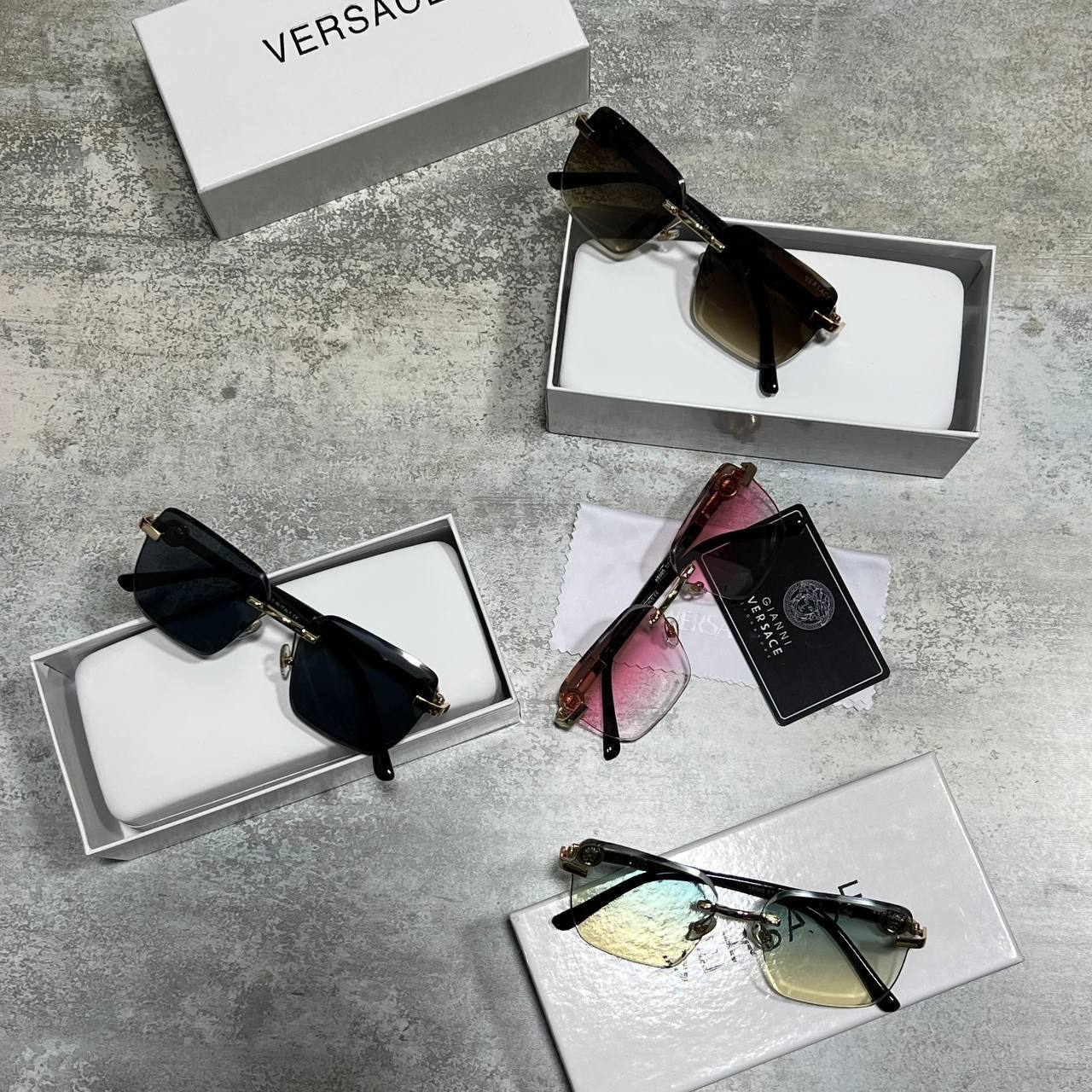 Versace VE2245 Medusa Logo Rimless Rectangle Sunglasses UK Reps AAA Quality