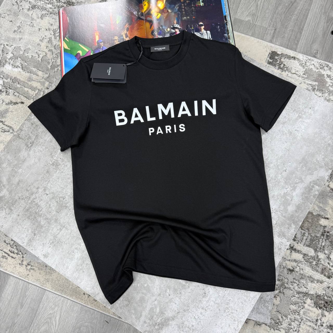 Balmain Paris Logo Print Cotton T-Shirt in Black UK Reps AAA Quality