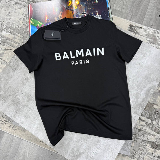 Balmain Paris Logo Print Cotton T-Shirt in Black UK Reps AAA Quality