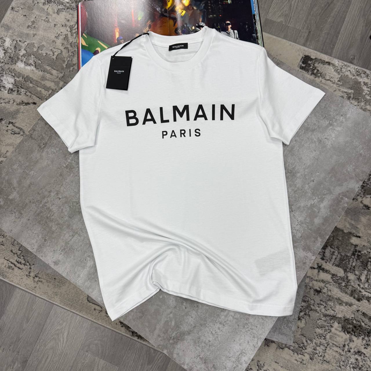Balmain Paris Logo Print Cotton T-Shirt in Black UK Reps AAA Quality