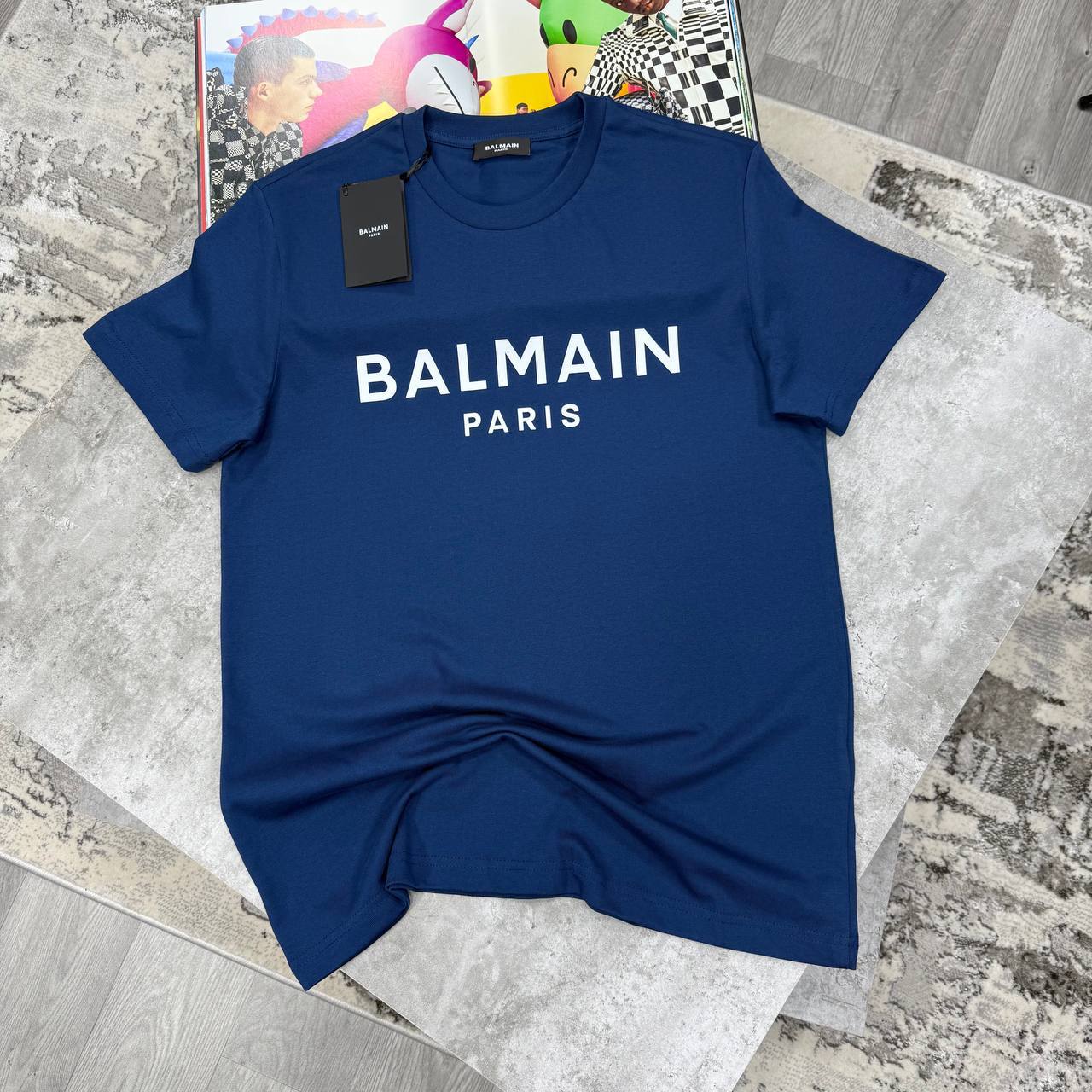 Balmain Paris Logo Print Cotton T-Shirt in Black UK Reps AAA Quality